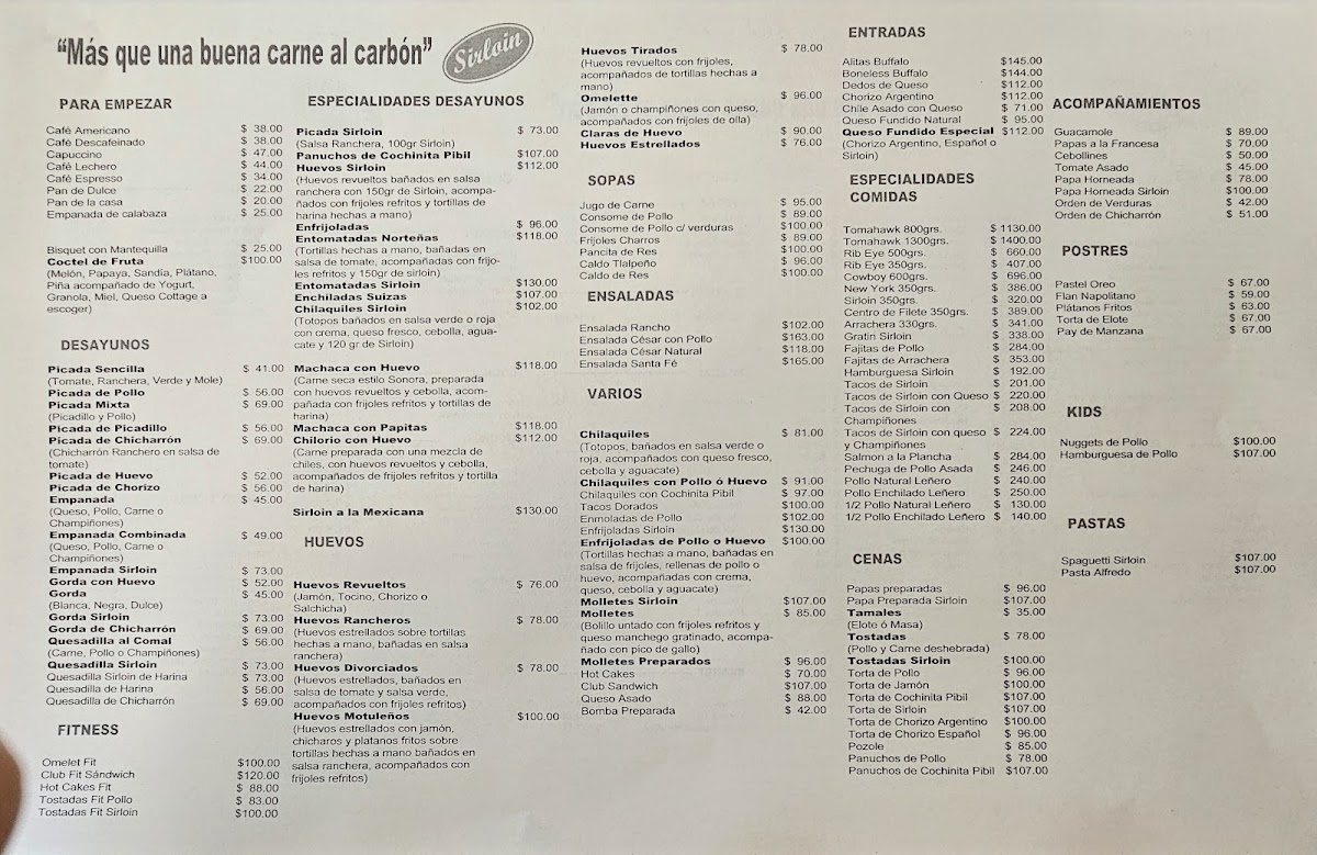 Sirloin Restaurante Menu - Image 1